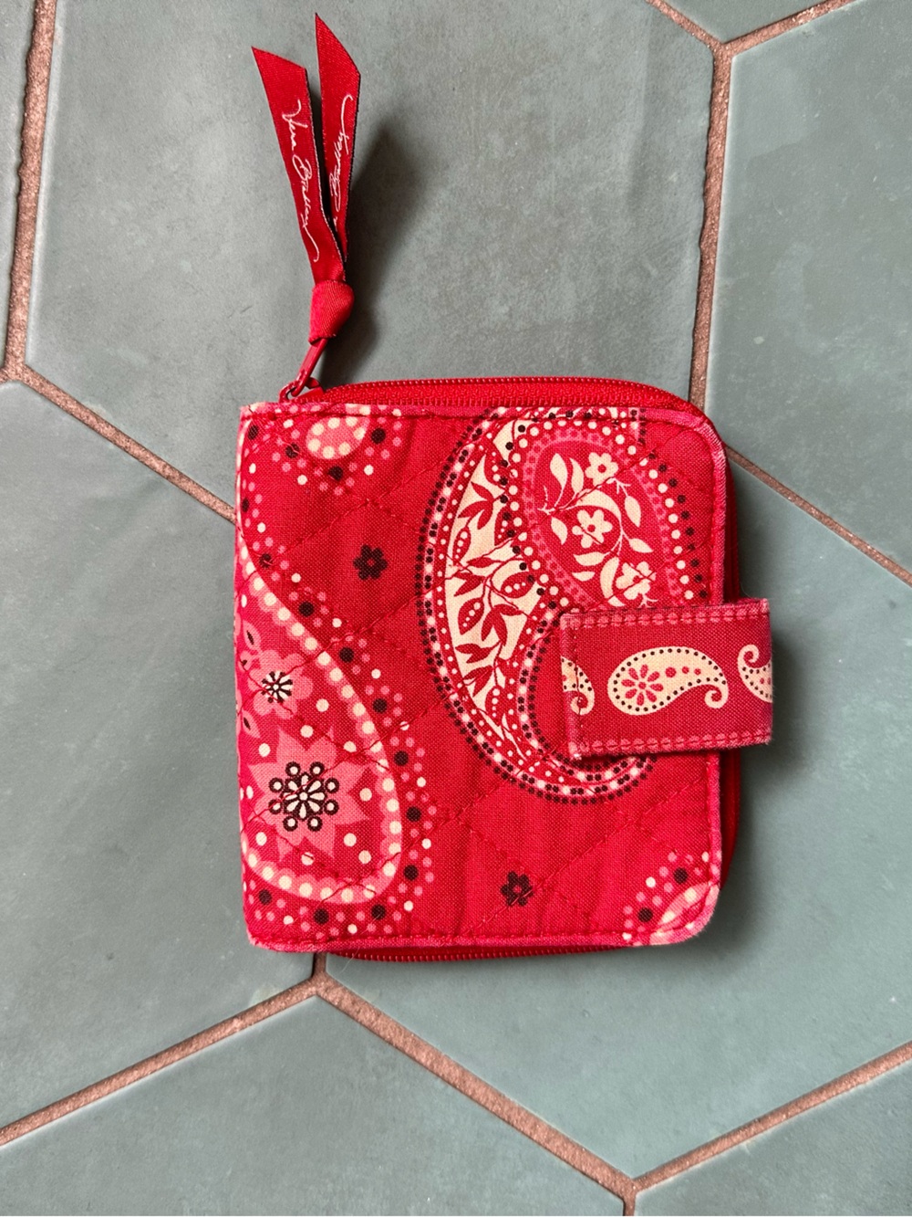 Vera Bradley Red Paisley Bandana Quilted Zip Wallet
